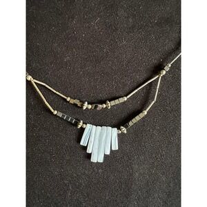 Layered Silver Necklace‎ Hematite and Blue Lace Agate Boho Chakra Healing Energy